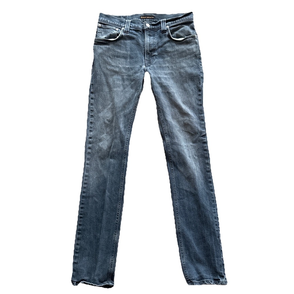 Nudie Jeans Thin Finn Mens 30x30 Faded Black Denim Slim Stretch Organic Cotton